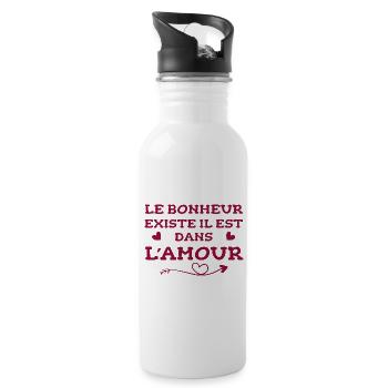 Le bonheur existe il est dans l'amour - Gourde avec paille intégrée - blanc - Droite