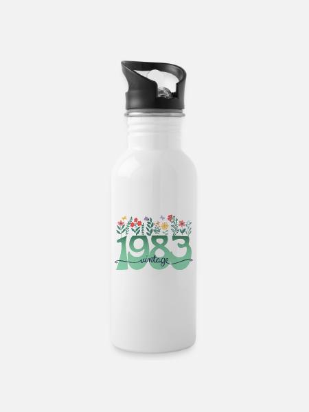 Motif Fleurs 1983 Fête Anniversaire Femme 40 Ans - Gourde avec paille intégrée - blanc