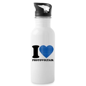 I Love Photovoltaik - Herz - Erneuerbare Energie - Trinkflasche mit integriertem Trinkhalm - Weiß - Rechts