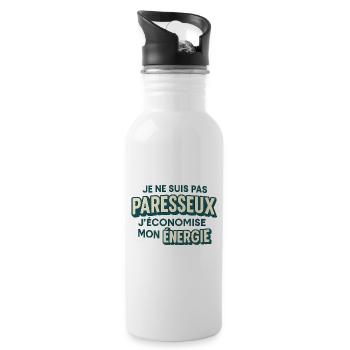Ich bin nicht faul, ich spare Energie. - Trinkflasche mit integriertem Trinkhalm - Weiß - Rechts