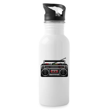 Retro Boombox Graphic - Water bottle with straw - white - Right