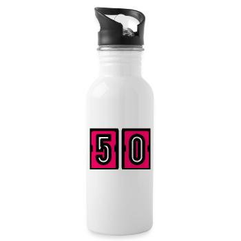 50 ANS. 50e ANNIVERSAIRE. ANNIVERSAIRE 50 ANS. 50 - Gourde avec paille intégrée - blanc - Droite