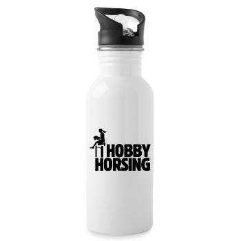 Hobby Horsing - Steckenpferd - Reiten - Geschenk - Trinkflasche mit integriertem Trinkhalm - Weiß - Rechts