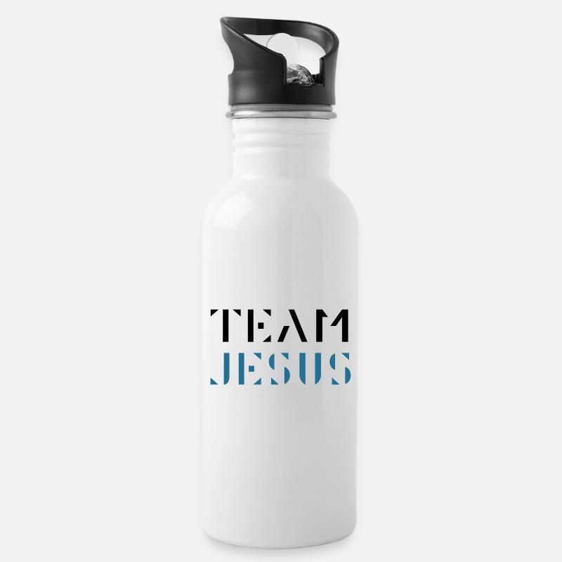 Team Jesus - Trinkflasche mit integriertem Trinkhalm - Weiß