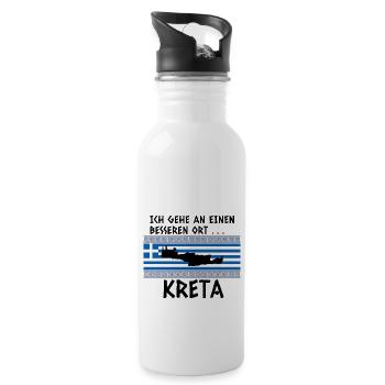Kreta Spruch Griechenland Urlaub - Trinkflasche mit integriertem Trinkhalm - Weiß - Rechts