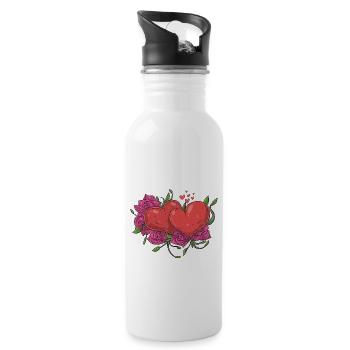 Hearts with flowers - Water bottle with straw - white - Right