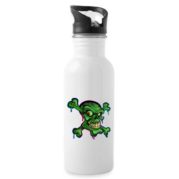 Pirate Skull Cartoon Graffiti - Water bottle with straw - white - Right