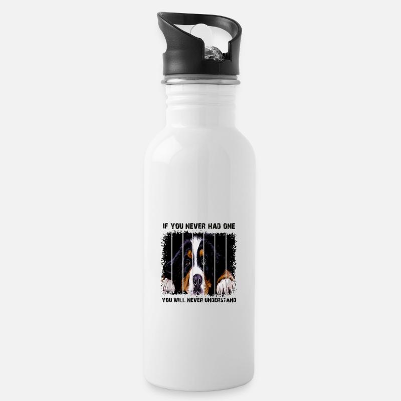Berner Sennenhund - Trinkflasche mit integriertem Trinkhalm - Weiß