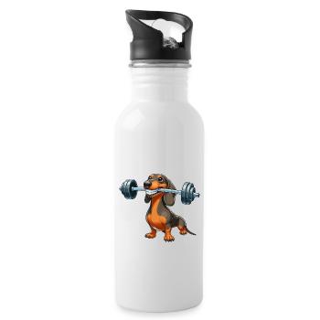 Dachshund Dumbbell Workout Fitness - Water bottle with straw - white - Right
