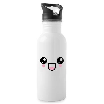 Kawaii Laugh face eyes face emoji emoticon - Water bottle with straw - white - Right
