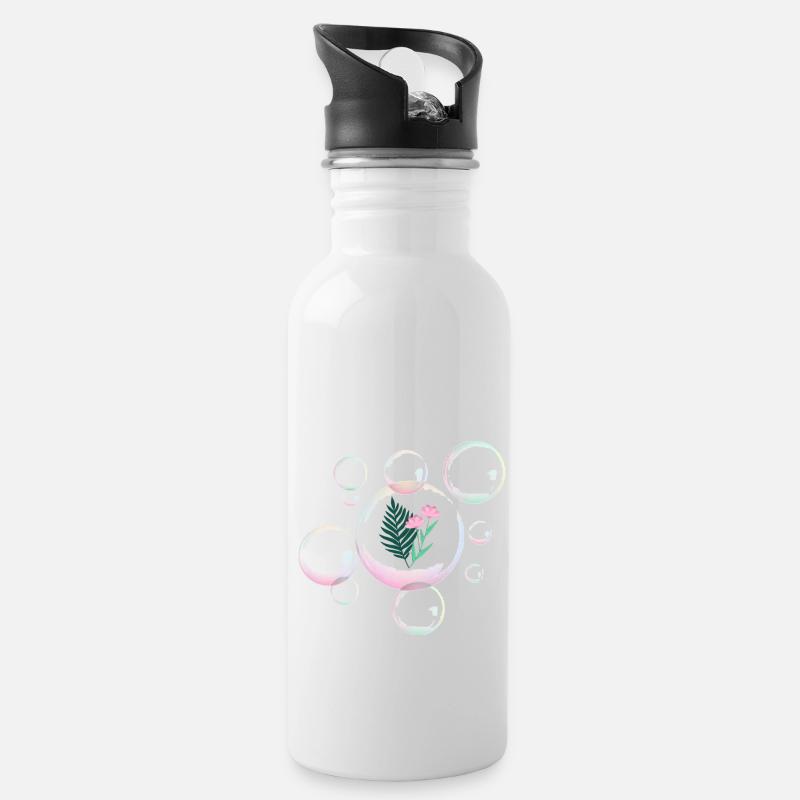 Seifenblase mit Pflanzen - Trinkflasche mit integriertem Trinkhalm - Weiß