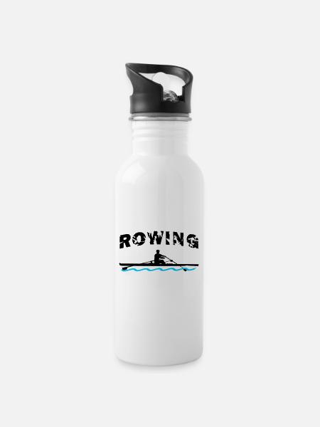 Rudern, Ruderboot, Ruderer - Trinkflasche mit integriertem Trinkhalm - Weiß