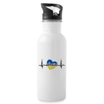 Ukraine Herzkurve - Frieden für die Ukraine - Trinkflasche mit integriertem Trinkhalm - Weiß - Rechts