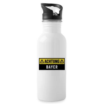Achtung Bayer - Regionaler Spruch - Trinkflasche mit integriertem Trinkhalm - Weiß - Rechts