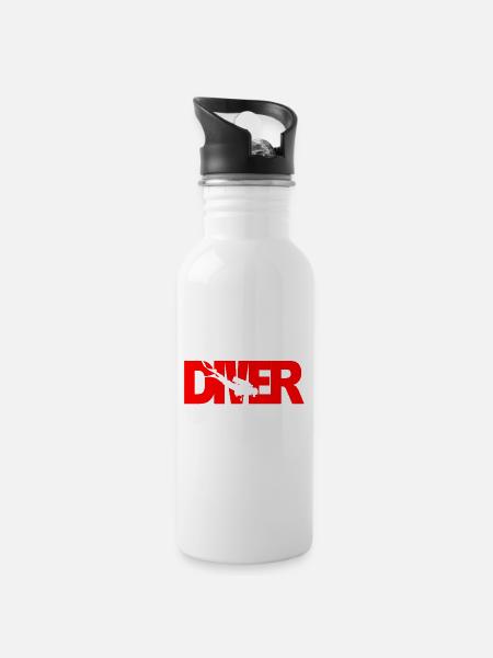 Diver lettering with diver silhouette - Water bottle with straw - white