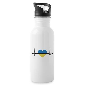 Ukraine Heart Curve - Peace for Ukraine - Water bottle with straw - white - Right