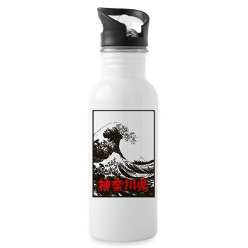 The Great Wave Off Kanagawa Retro Poster - Water bottle with straw - white - Right