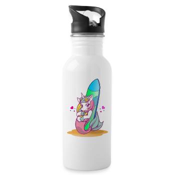 Unicorn with surfboard on the beach - Water bottle with straw - white - Right