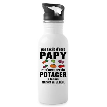 Papy Potager Jardinage Grand père Légume Cadeau - Gourde avec paille intégrée - blanc - Droite
