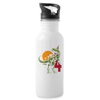 4 Years Old Birthday Kids Dinosaur T-rex - Water bottle with straw - white - Right