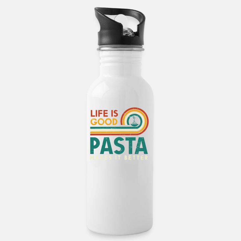 Das Leben Ist Gut. Pasta Macht Es Besser - Trinkflasche mit integriertem Trinkhalm - Weiß