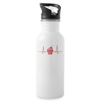 Heartbeat Cup Cake For Bakers Or Baking Fans - Water bottle with straw - white - Right