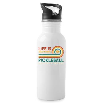 Das Leben Ist Erstaunlich, Pickleball Macht Es - Trinkflasche mit integriertem Trinkhalm - Weiß - Rechts