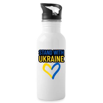 STAND WITH UKRAINE support print - Water bottle with straw - white - Right