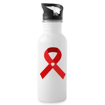Welt-AIDS-Tag Schleife - Gemeinsam sind wir stark! - Trinkflasche mit integriertem Trinkhalm - Weiß - Rechts