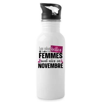 Novembre Femme Cadeau d'Anniversaire Rose Girly - Gourde avec paille intégrée - blanc - Droite