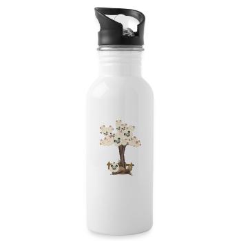 Baumwolle Wortspiel Schaf auf Baum, Schaf - Trinkflasche mit integriertem Trinkhalm - Weiß - Rechts