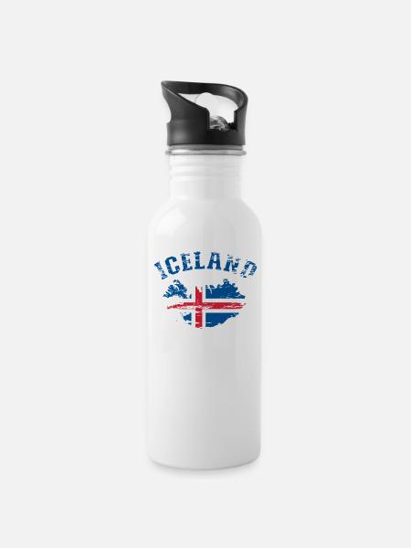 Island Landkarte Flagge used - Trinkflasche mit integriertem Trinkhalm - Weiß