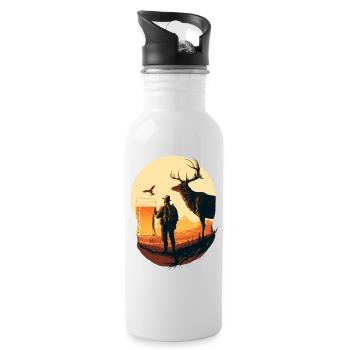 Jäger in der Natur Bier am Horizont - Trinkflasche mit integriertem Trinkhalm - Weiß - Rechts