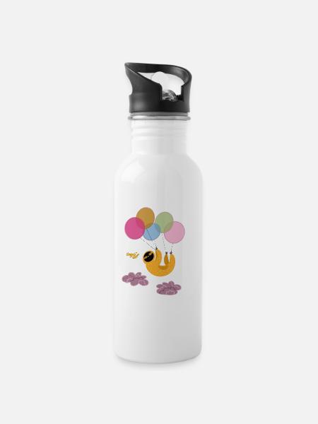 Faultier - Trinkflasche mit integriertem Trinkhalm - Weiß