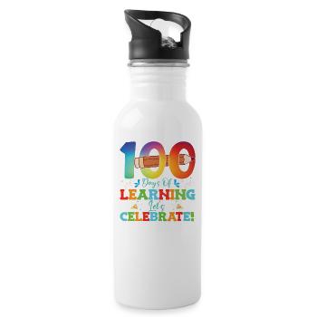100 jours d’apprentissage Célébrons - Gourde avec paille intégrée - blanc - Droite