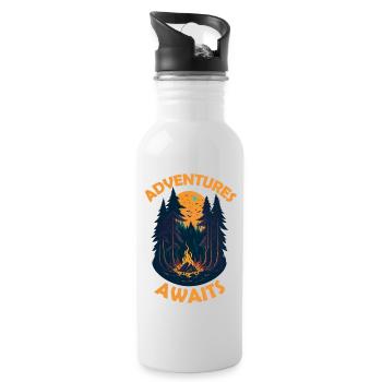 Adventures awaits, Camping, Holidays, Nature - Water bottle with straw - white - Right