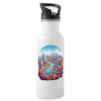 City Landscape - Water bottle with straw - white - Right