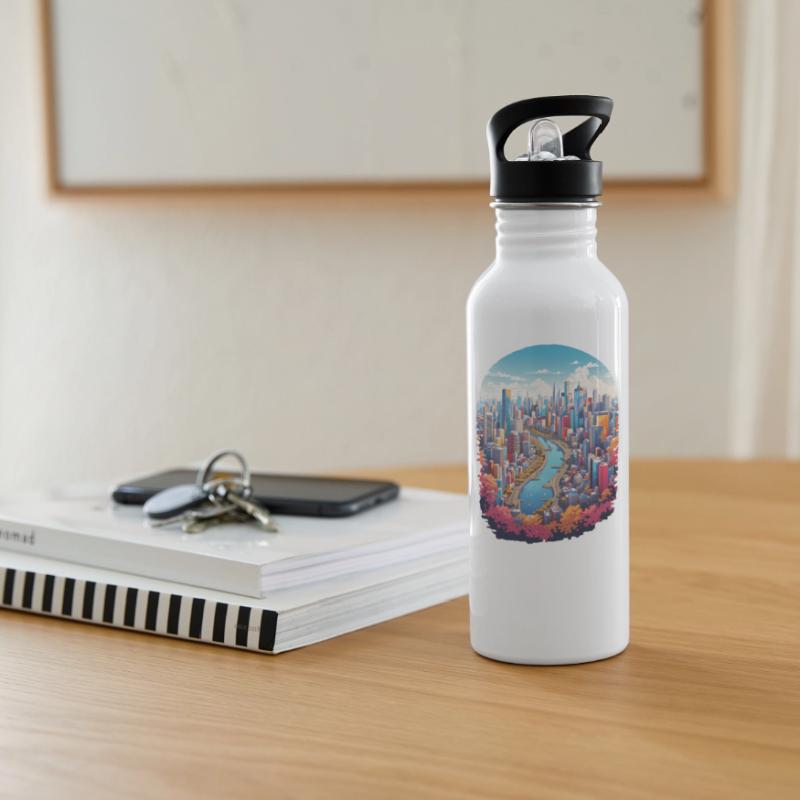 City Landscape Water bottle with straw