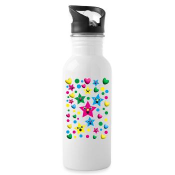 Geburtstags Herzen und Sterne in Pink. - Trinkflasche mit integriertem Trinkhalm - Weiß - Rechts