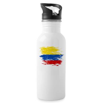 Kolumbien Flagge used - Trinkflasche mit integriertem Trinkhalm - Weiß - Rechts