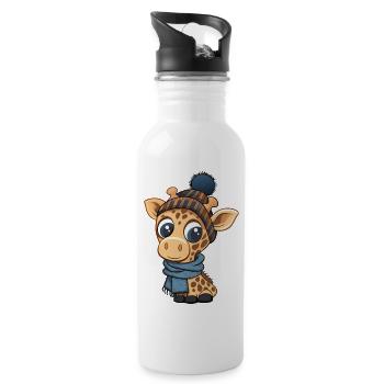 Jolie girafe avec écharpe et chapeau à pompon. - Gourde avec paille intégrée - blanc - Droite