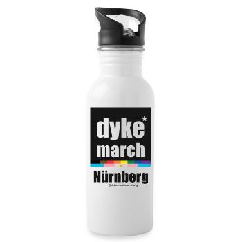 Dyke*March Nürnberg Logo prog. flag - Trinkflasche mit integriertem Trinkhalm - Weiß - Rechts
