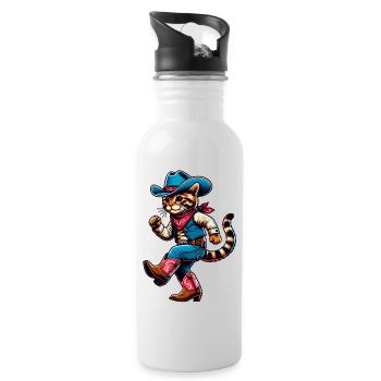 Line Dance Western Cowboy Katze - Trinkflasche mit integriertem Trinkhalm - Weiß - Rechts