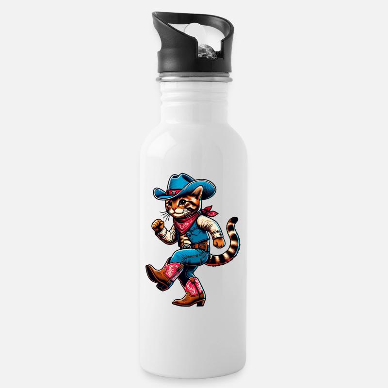 Line Dance Western Cowboy Katze - Trinkflasche mit integriertem Trinkhalm - Weiß
