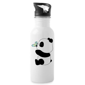 Panda & Butterfly – Sanfte Begegnung - Trinkflasche mit integriertem Trinkhalm - Weiß - Rechts