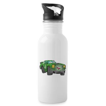 Rennauto mit Gesicht - Trinkflasche mit integriertem Trinkhalm - Weiß - Rechts