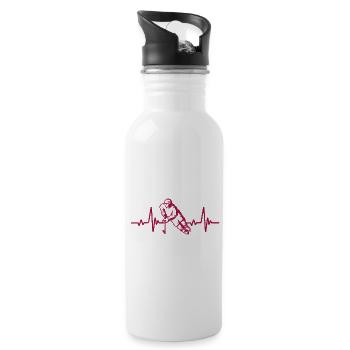 Heartbeat Hockey | Hockey Geschenk - Trinkflasche mit integriertem Trinkhalm - Weiß - Rechts