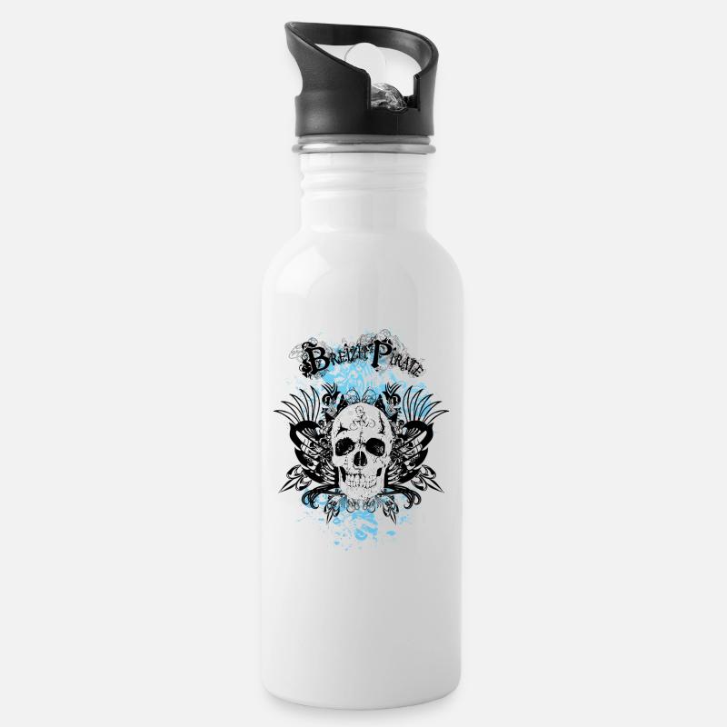breizh pirate tete de mort crane skull marque - Gourde avec paille intégrée - blanc