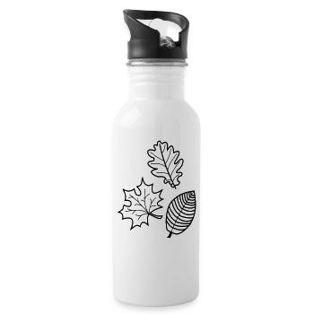 Herbstblätter - Trinkflasche mit integriertem Trinkhalm - Weiß - Rechts