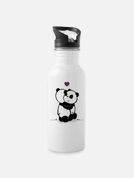 Panda Love - Water bottle with straw - white